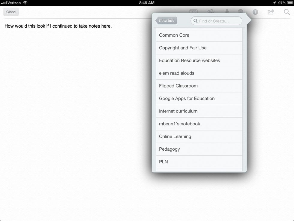 Tap Notebook to put the note in a notebook or create a new notebook for the note.