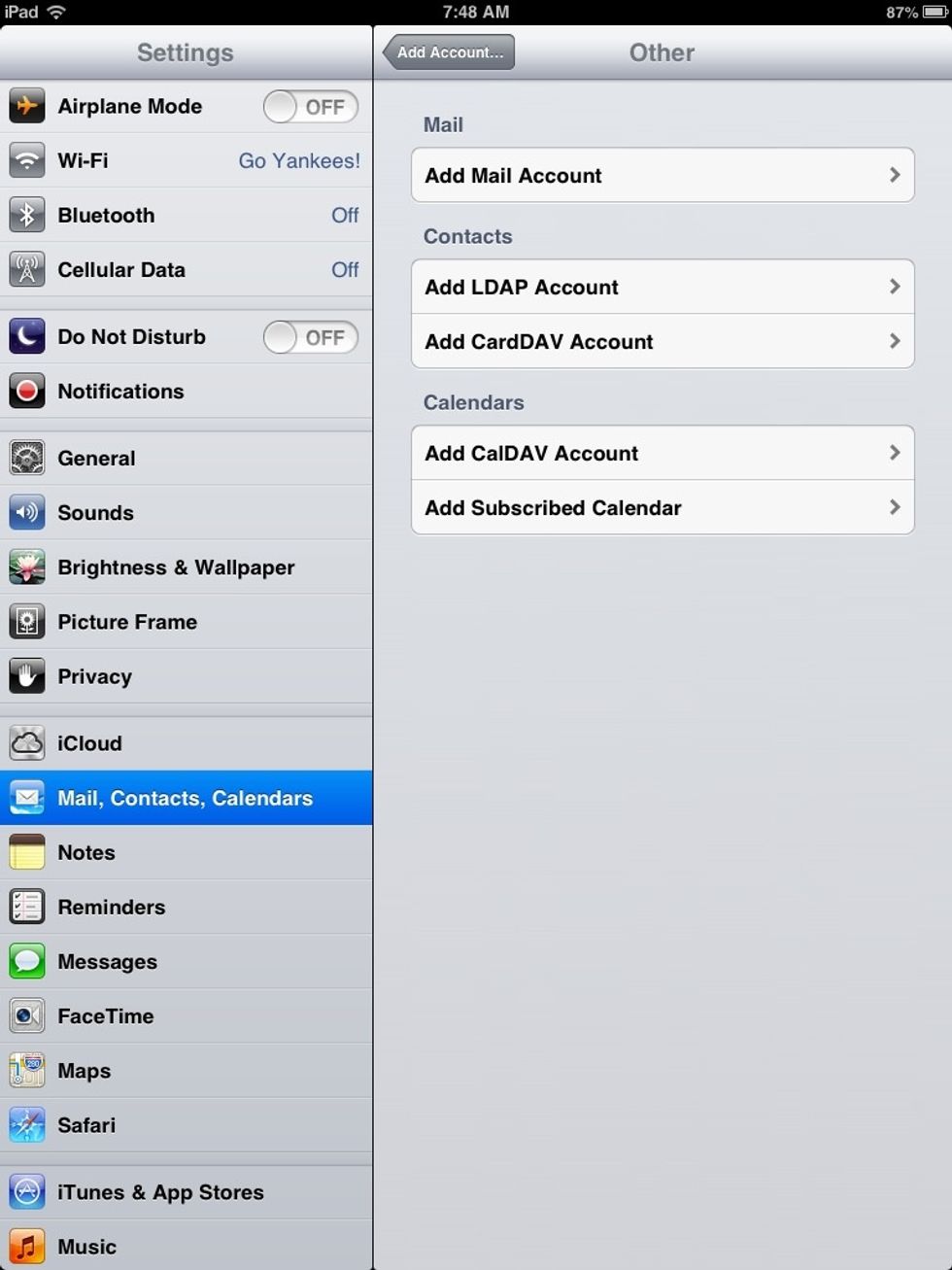 Tap on "Add CarDAV Account"