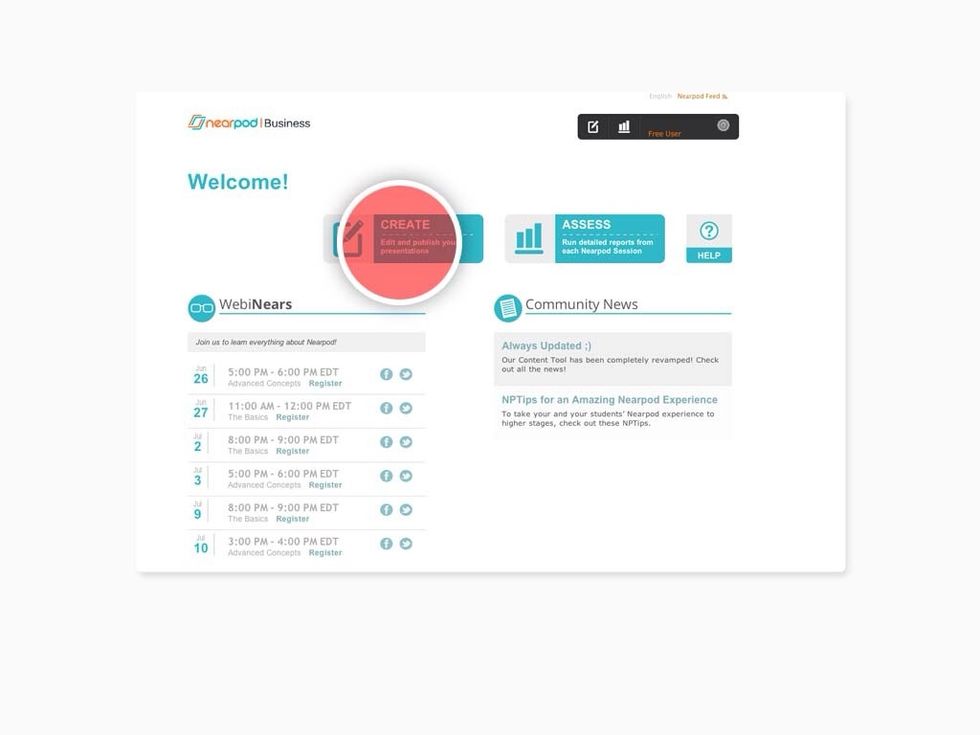 Tap on 'Create' to start creating your presentation (remember, you can also edit the ones from your library!).