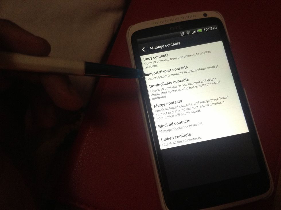 Tap on import/export contacts