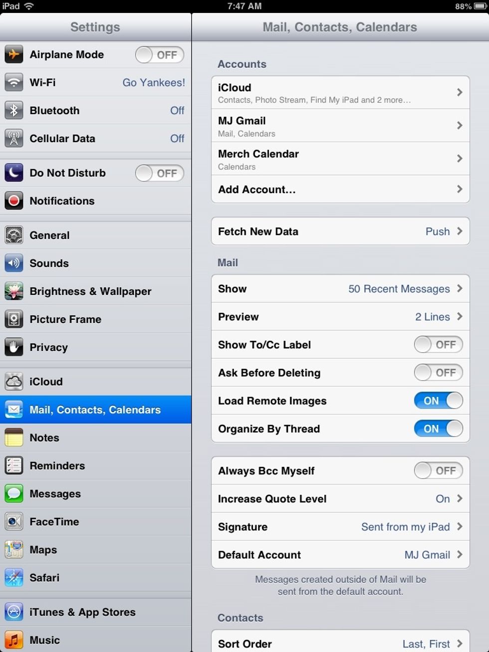 Tap on MAIL, CONTACTS, CALENDARS