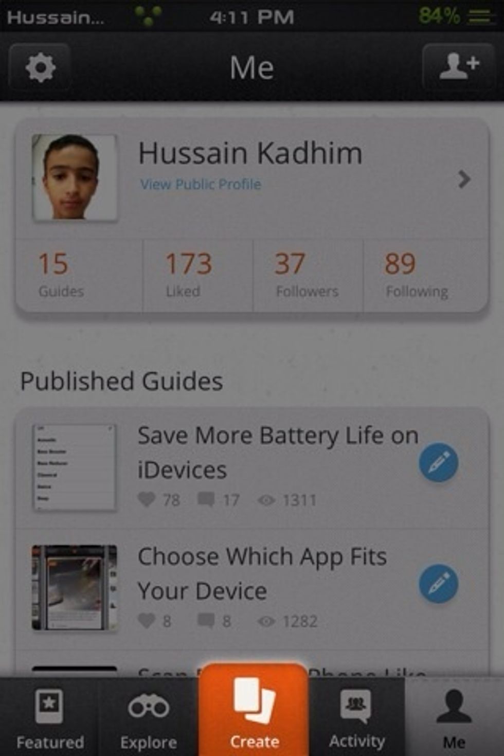 {tap on photo to enlarge, this will be needed for some steps} first, tap the highlighted button (Create)