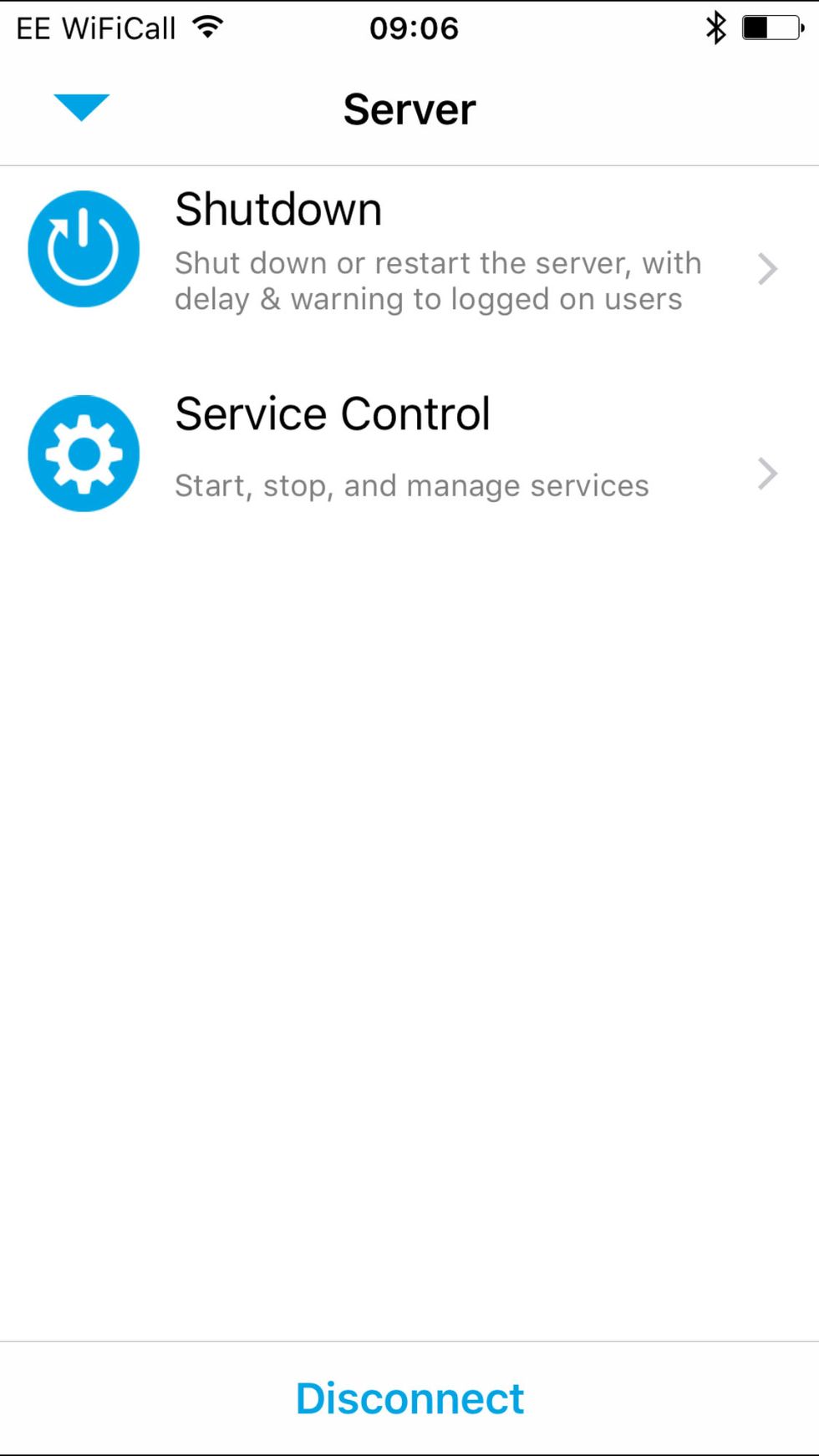 Tap on Service Control