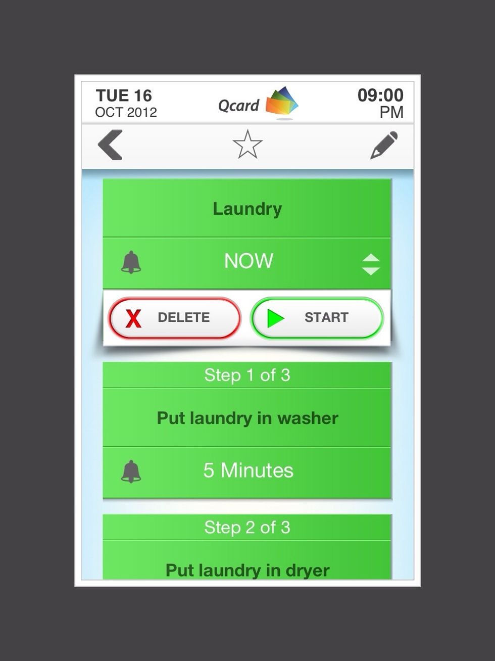 Tap on "Start" and go put your laundry in the washer.