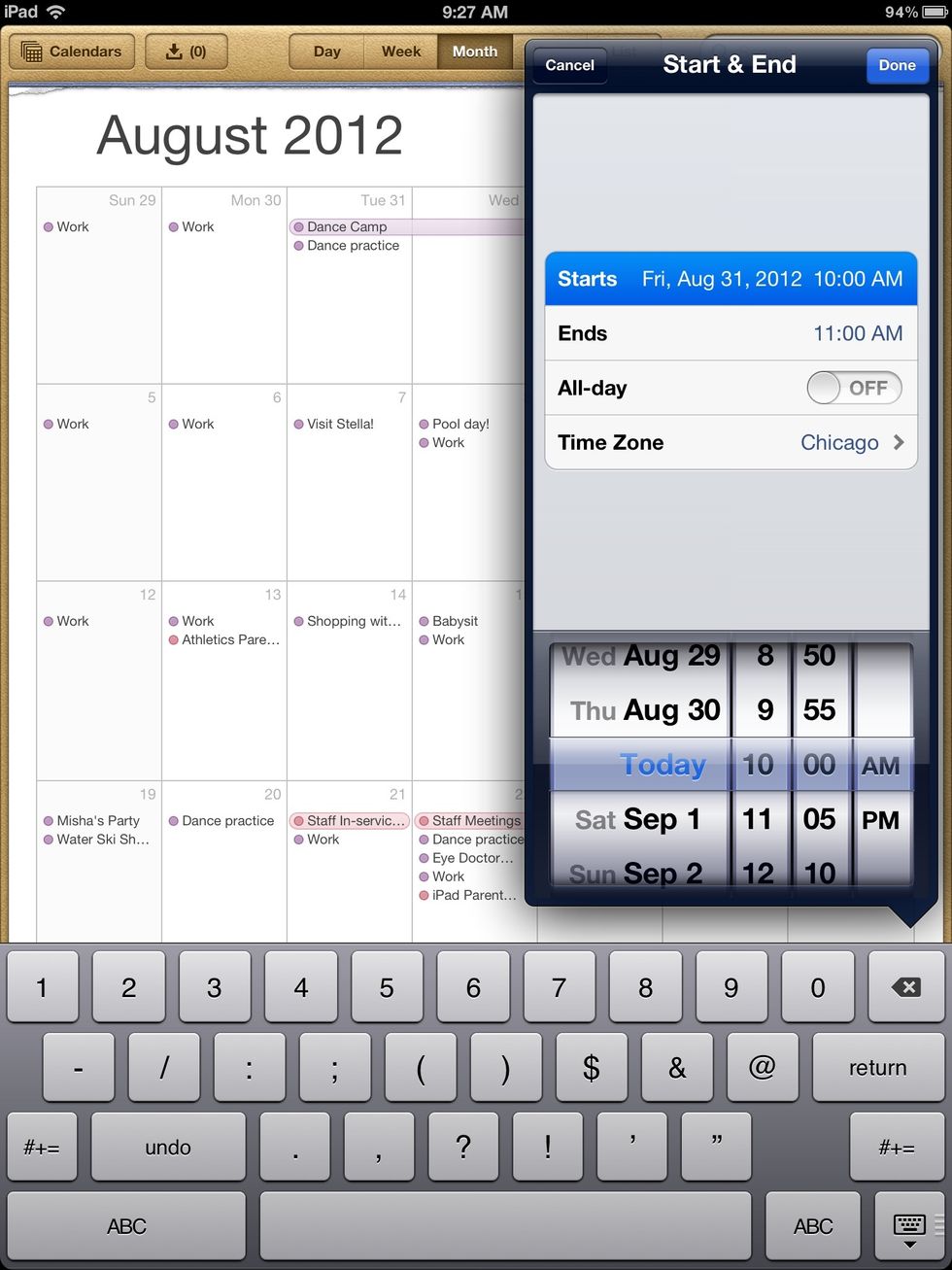 Tap on start and scroll to the correct day and time.