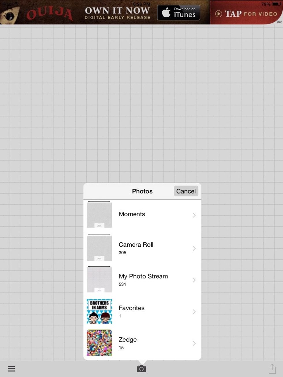 Tap on the little camera on the bottom of the screen and tap on your blank background