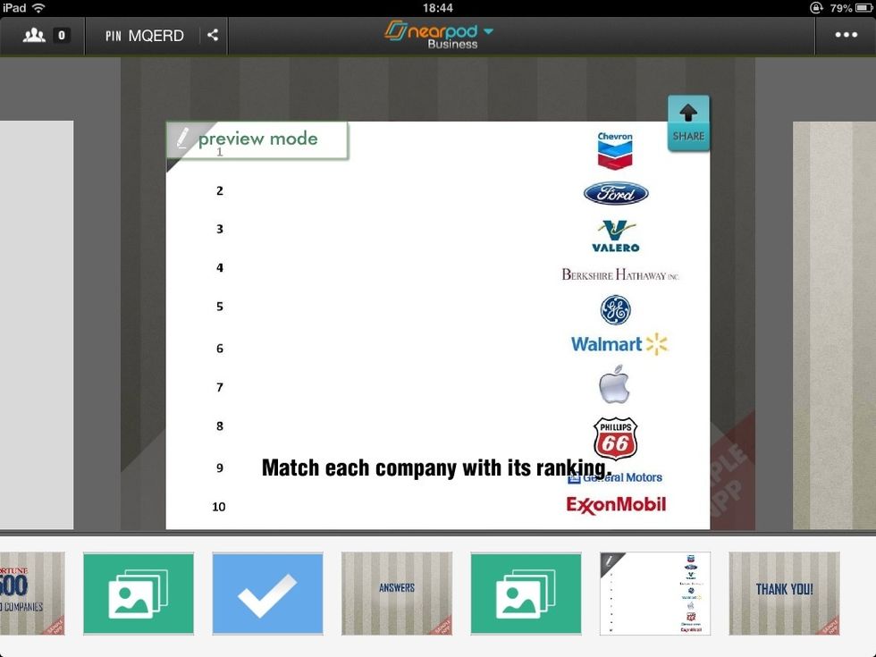 Tap on the scrubber below to go into preview mode and navigate the presentation. Then, tap on Share to push the current slide into the participants' devices.