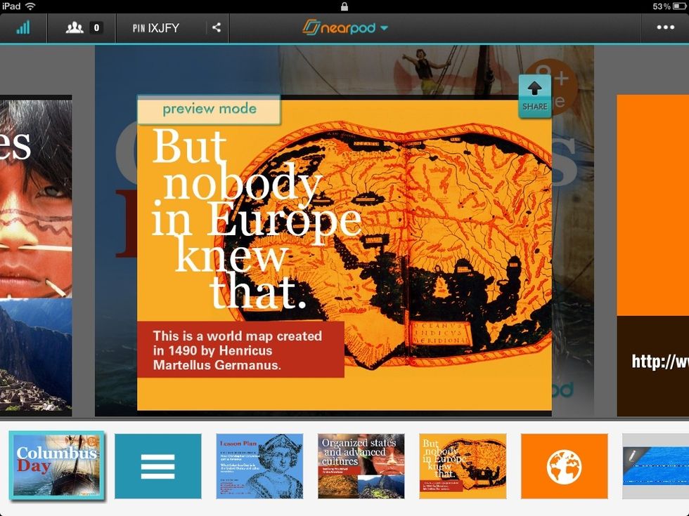 Tap on the scrubber below to go into preview mode and navigate the presentation. Then, tap on 'Share' to push the current slide into your students' devices.