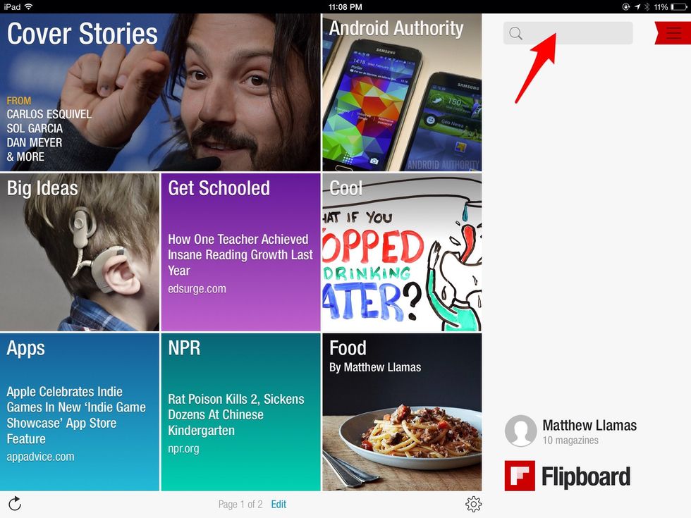 Tap on the search bar on your Flipboard app to begin.