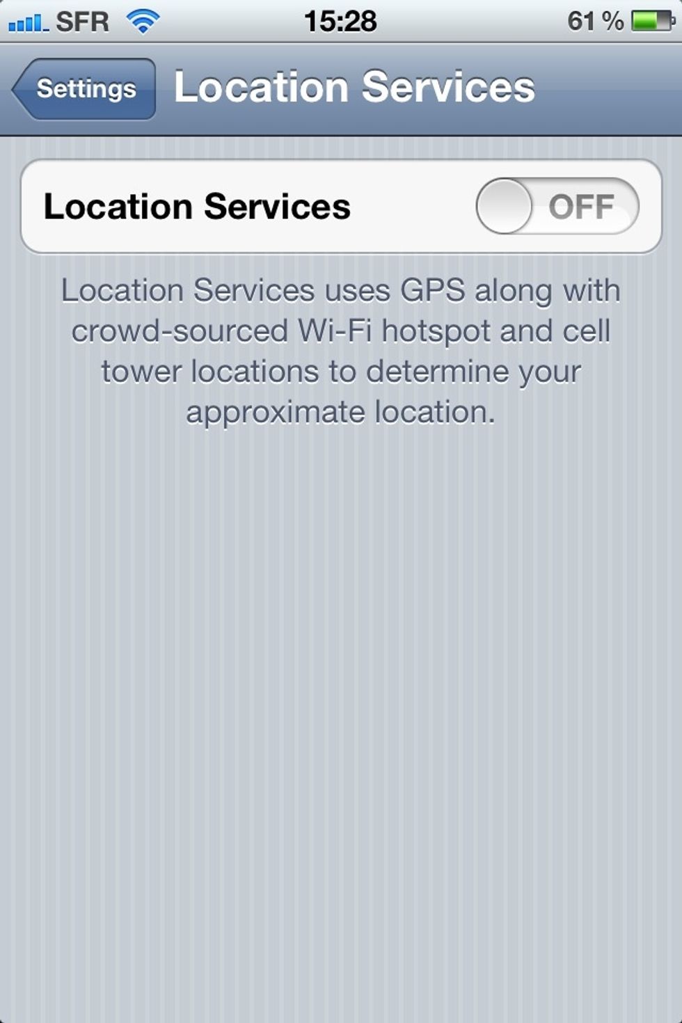 Tap on the switch to turn locations on