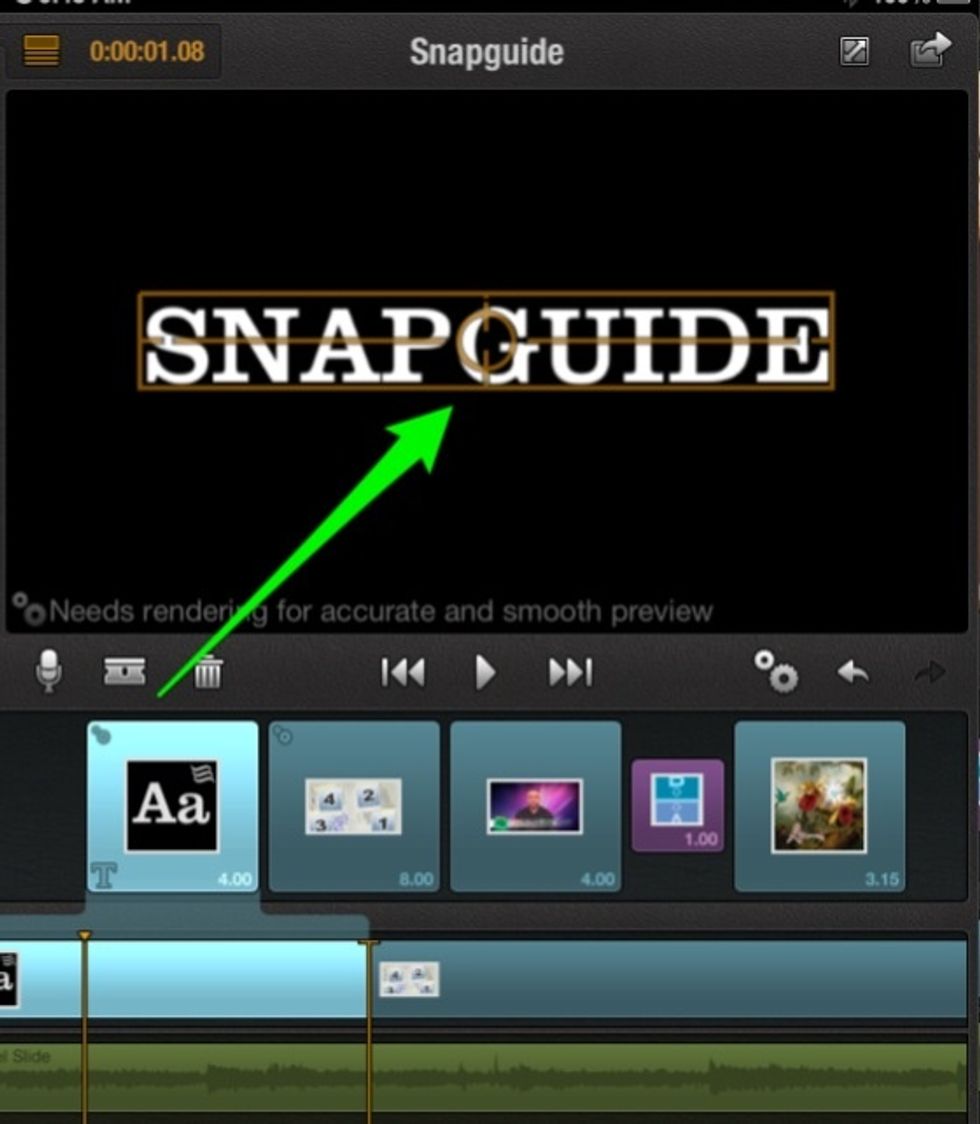 Tap on title in project window and add your text. Pinch and zoom to adjust size.