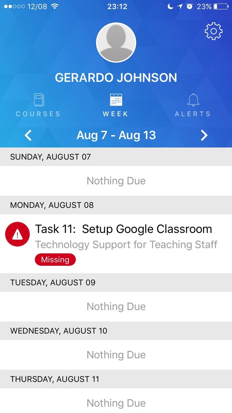 Tap on Week and you can see any assignments due.