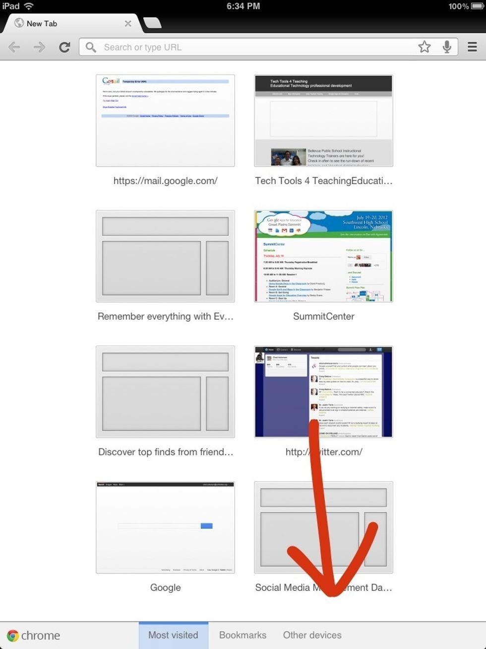 Tap open tabs on other devices to get your sites.