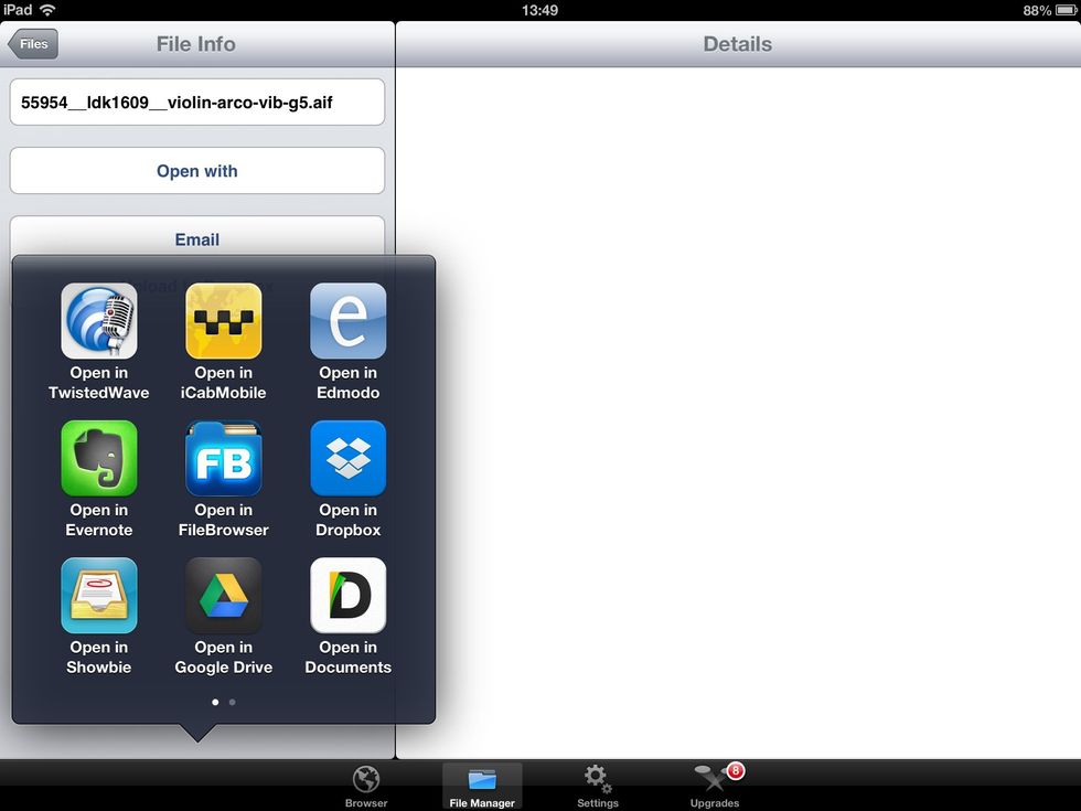 Tap 'Open With' and pick an audio editor like TwistedWave