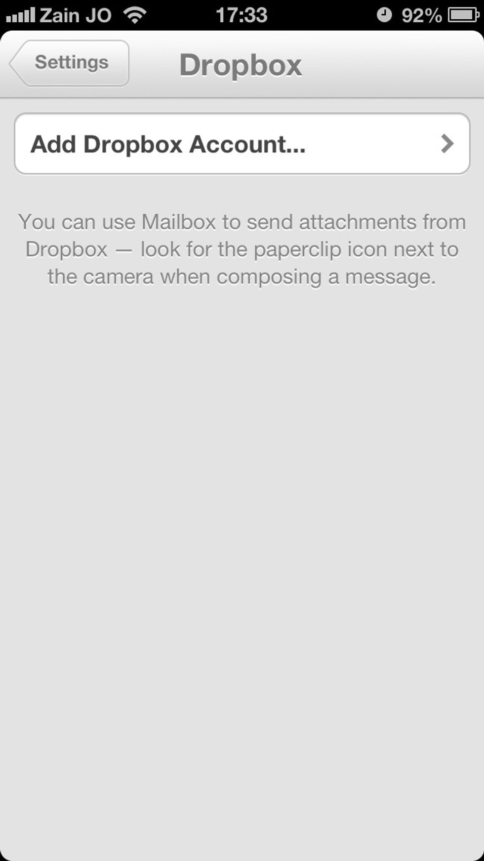 Tap the Add Dropbox Account! Fill your login information if asked