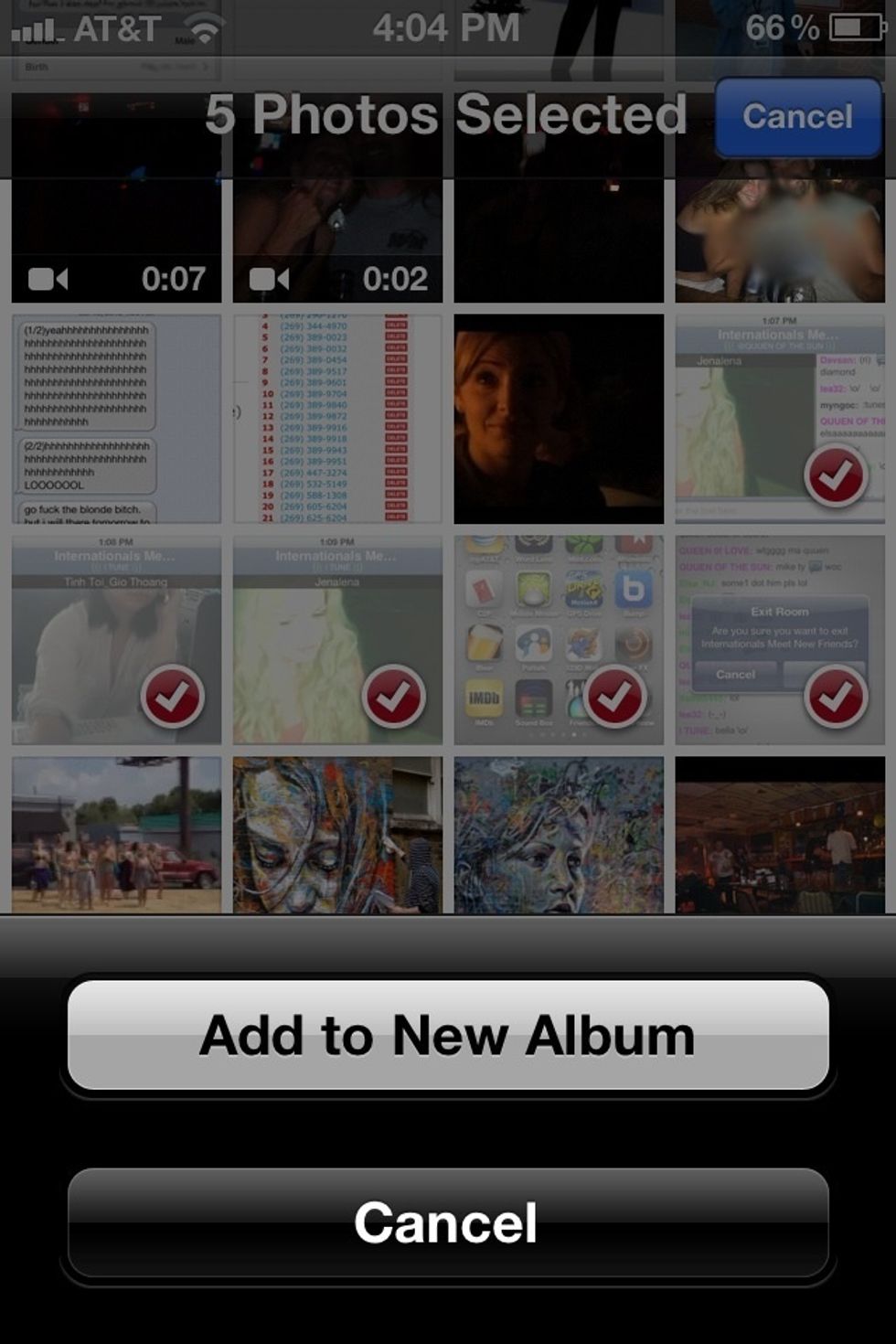 Tap the Add to link to add the selected photos to a new album.