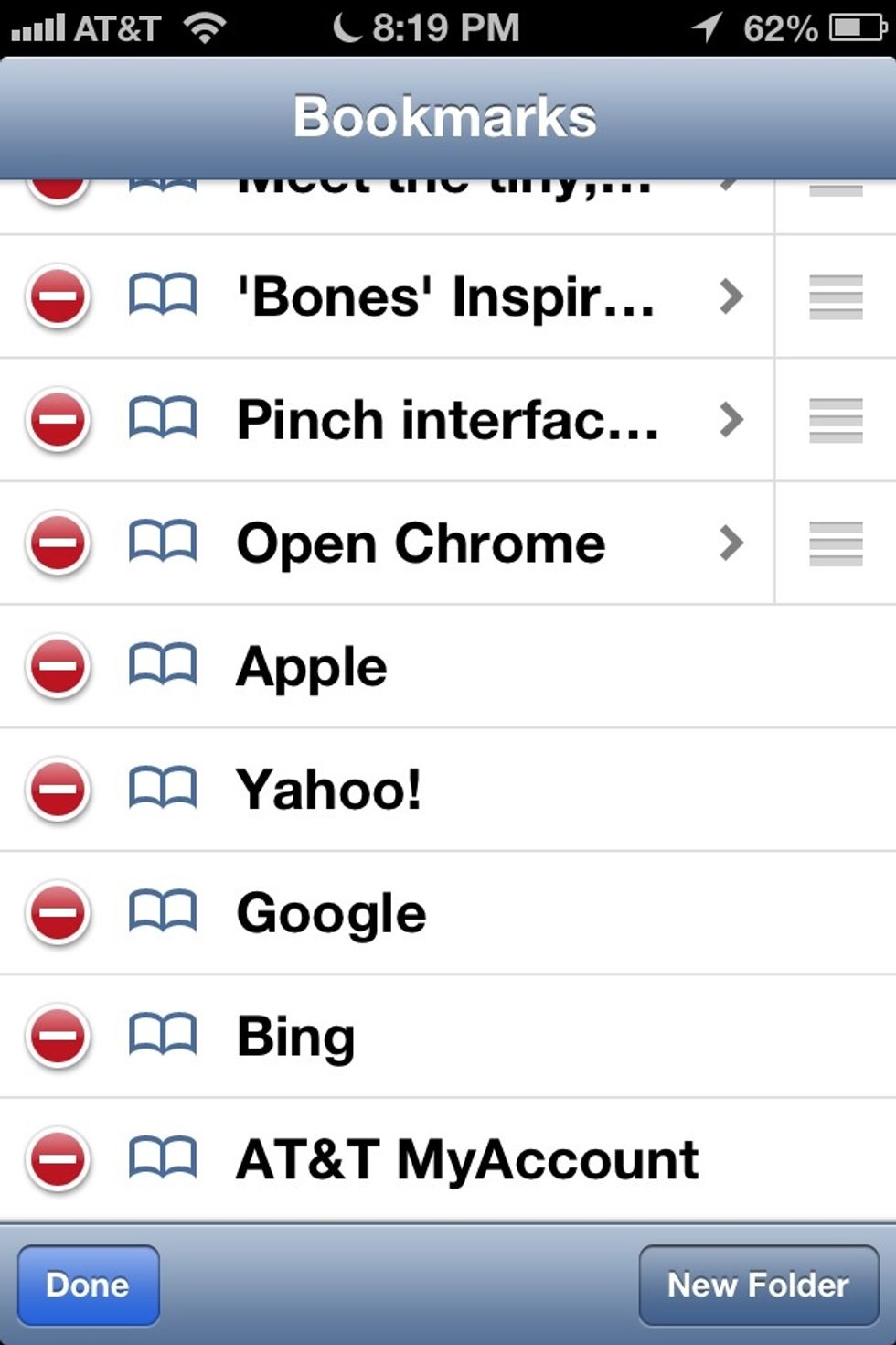 Tap the arrow to the right of the "Open Chrome" bookmark.
