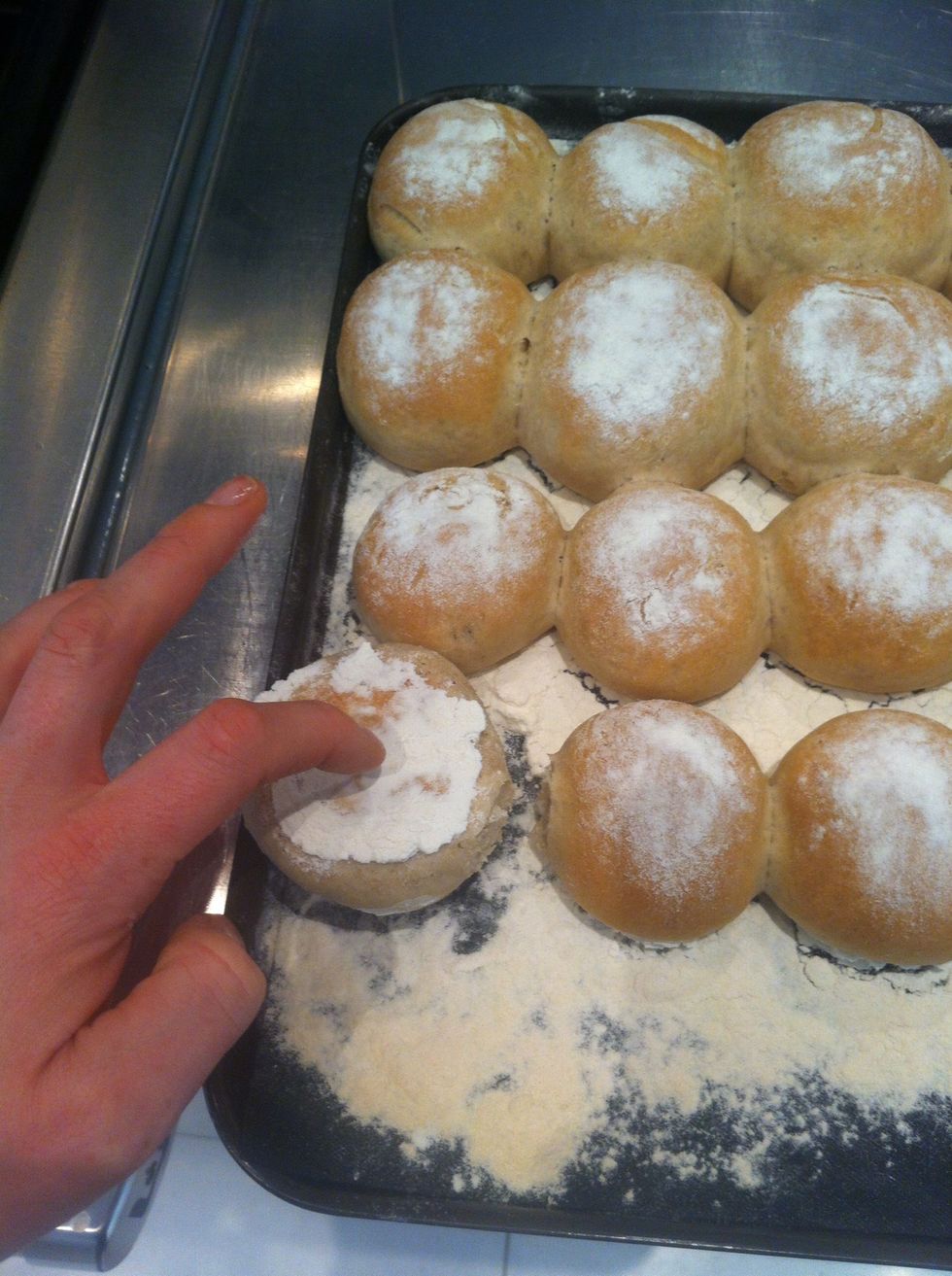 Tap the bottom of one roll, should sound hollow. If not cook for a couple more minutes. Repeat until cooked.