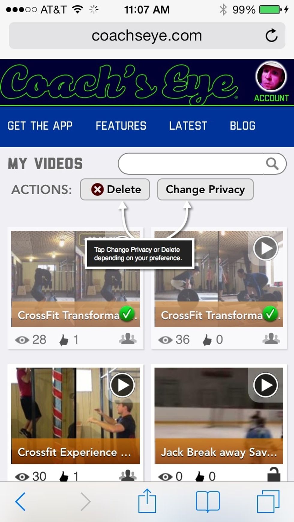 Tap the Change Privacy button from the Actions bar.