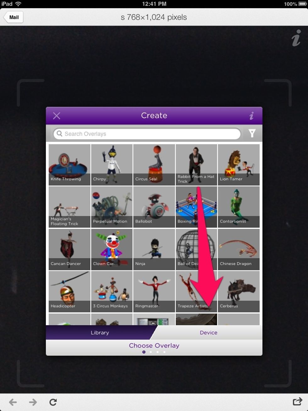 Tap the Device tab to pick a video from your camera roll.