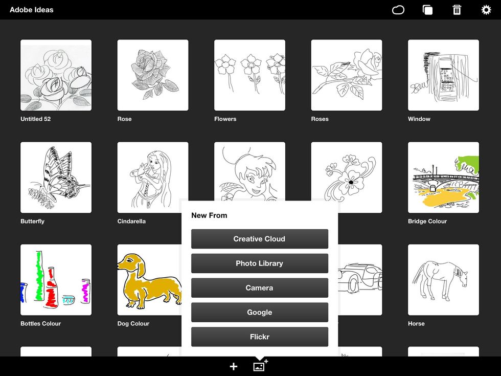 Tap the icon with the picture + and tap photo library and choose the photo you want to draw