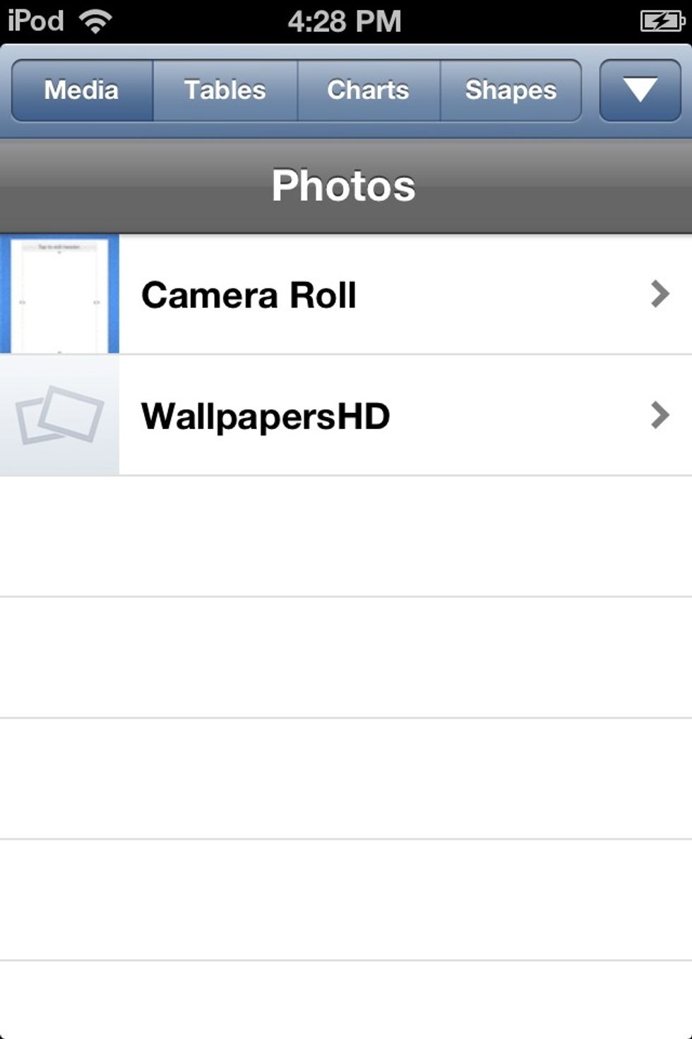 Tap the MEDIA tab and choose your background from you CAMERA ROLL.
