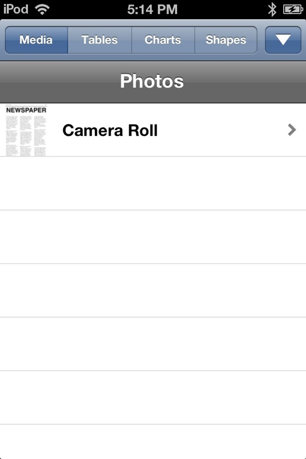 Tap the MEDIA tab. Select your camera roll and choose a picture. (If the picture is a .PNG file, it can have transparency, which means you can eliminate backgrounds.)