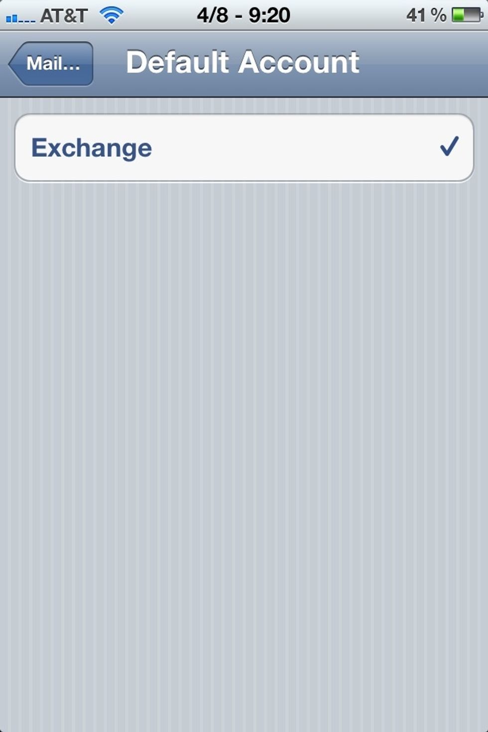 Tap the name of the account you just set up. It should be called 'Exchange' or the name of your organization. This step sets your Office365 account as your default email account.