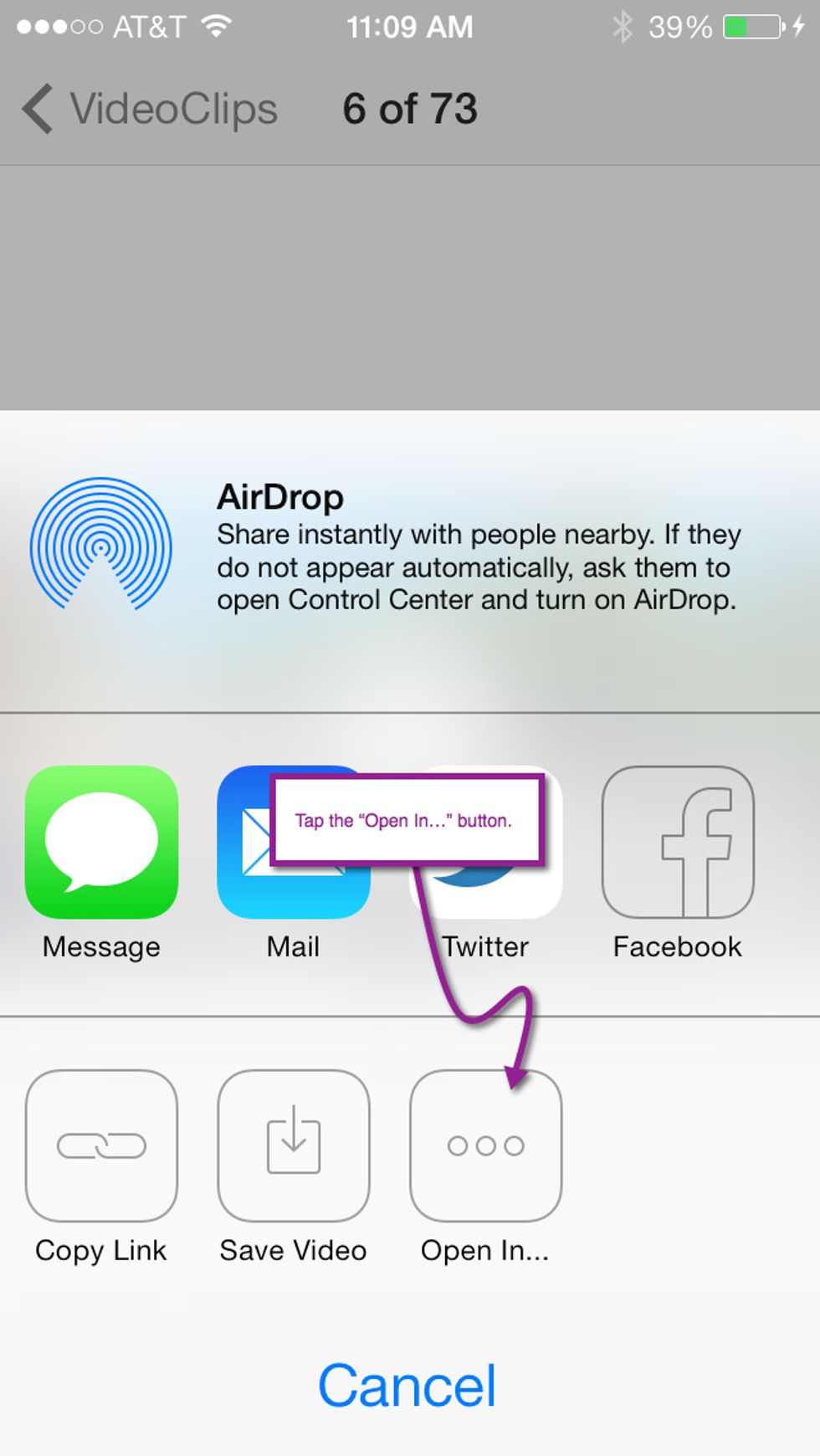 Tap the "Open In..." button in Dropbox.