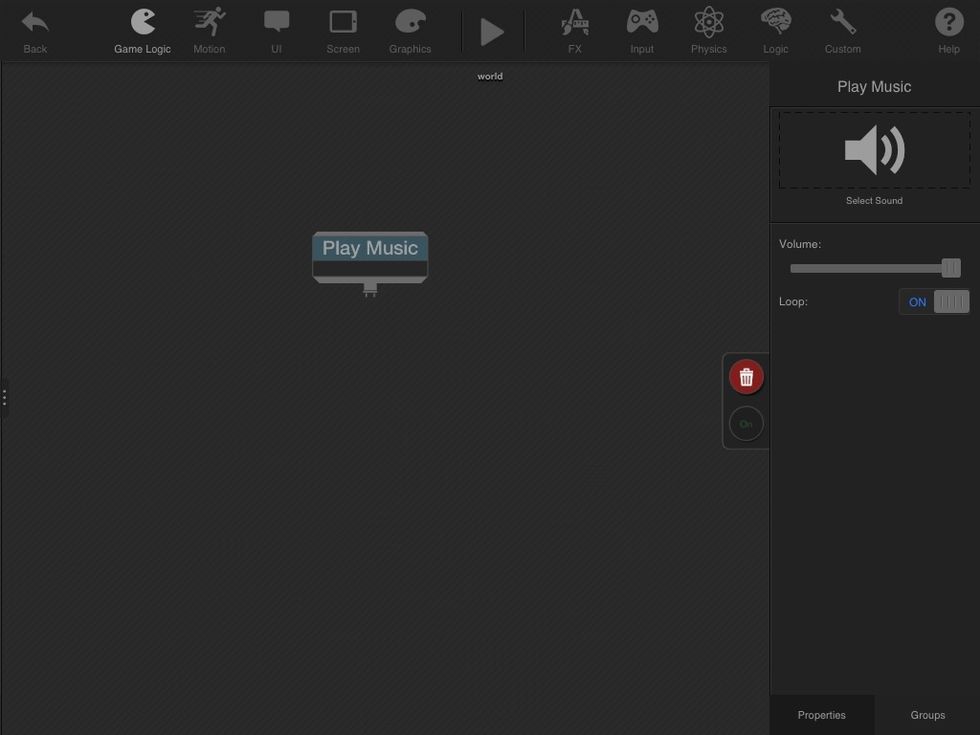 Tap the PLAY MUSIC behavior and in the panel choose SELECT SOUND. Make it a good one.