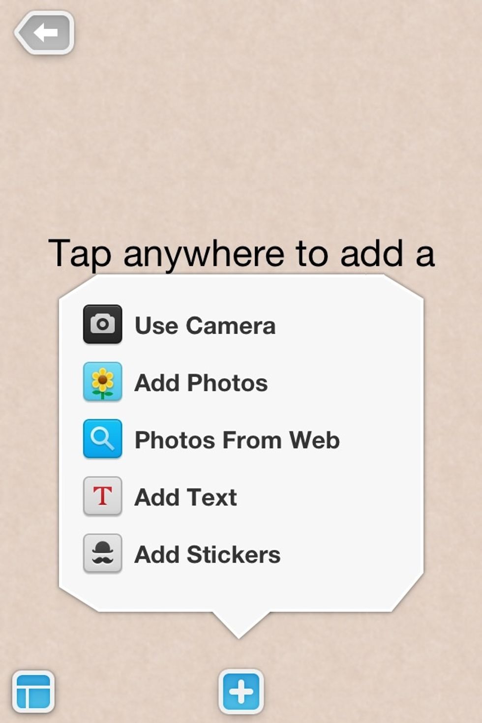 tap the + sign and this will pop up. Press "add photos"