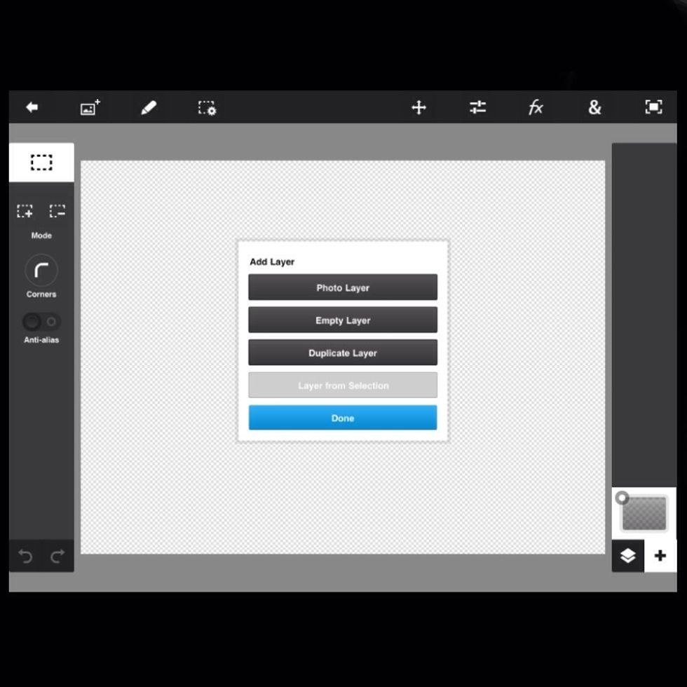 Tap the + sign (bottom right) and select photo layer.