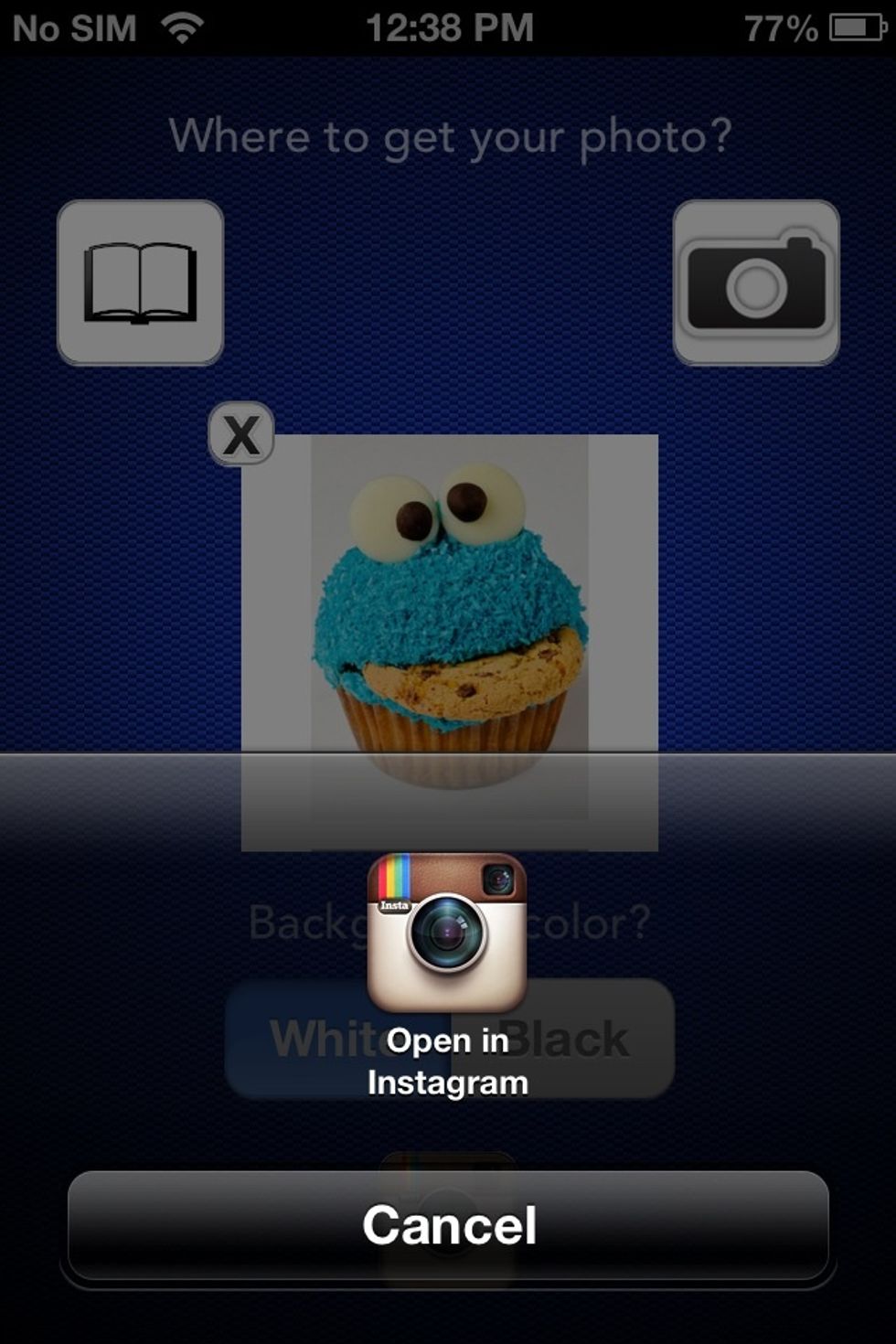 Tap to confirm sending to Instagram app