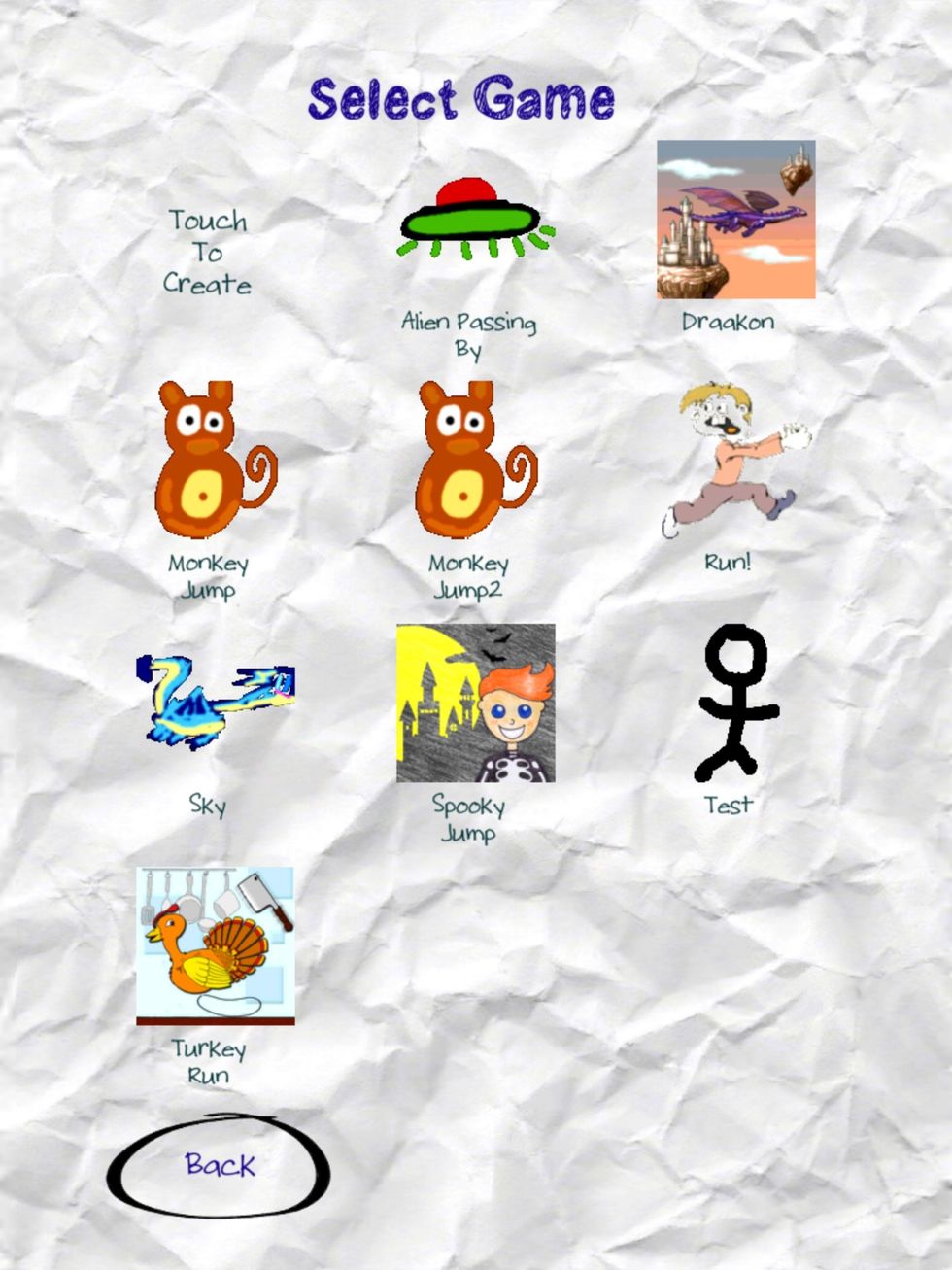 Tap Touch to Create a game.