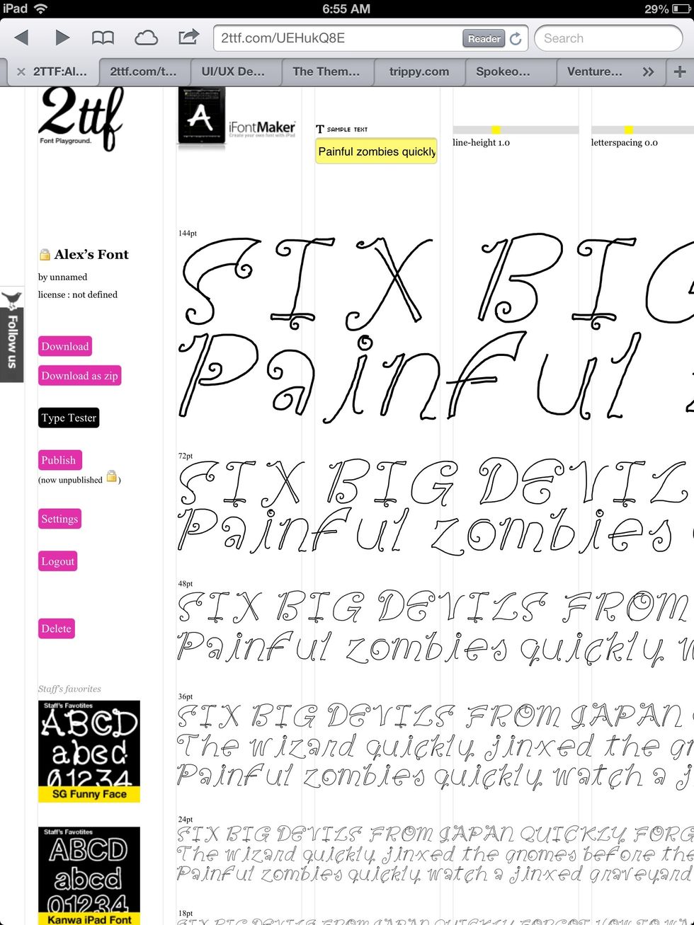 Tap "Type Tester" to see your font in a variety of sizes.