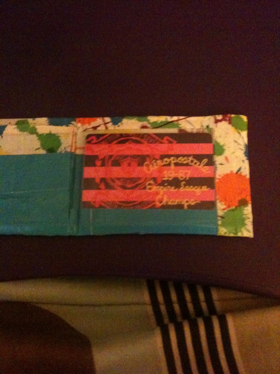 Tape it on like you did the others. This should open on the side. I put my gift card in to show it. If you use lamination cut it down to the right size. Packaging tape: make the right size pocket.