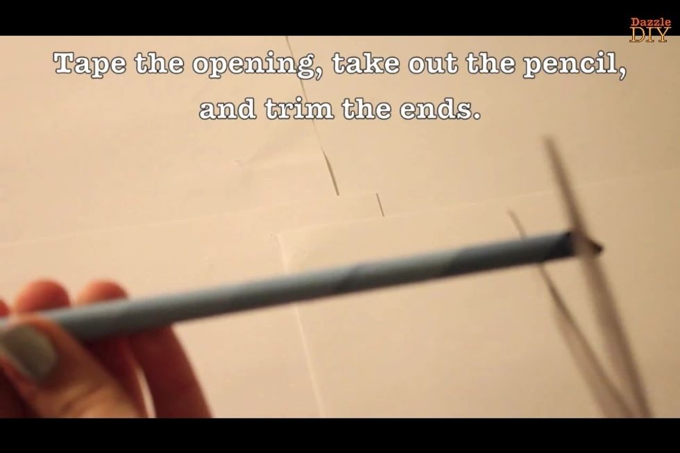 Tape the opening, take out the pencil and trim the ends
