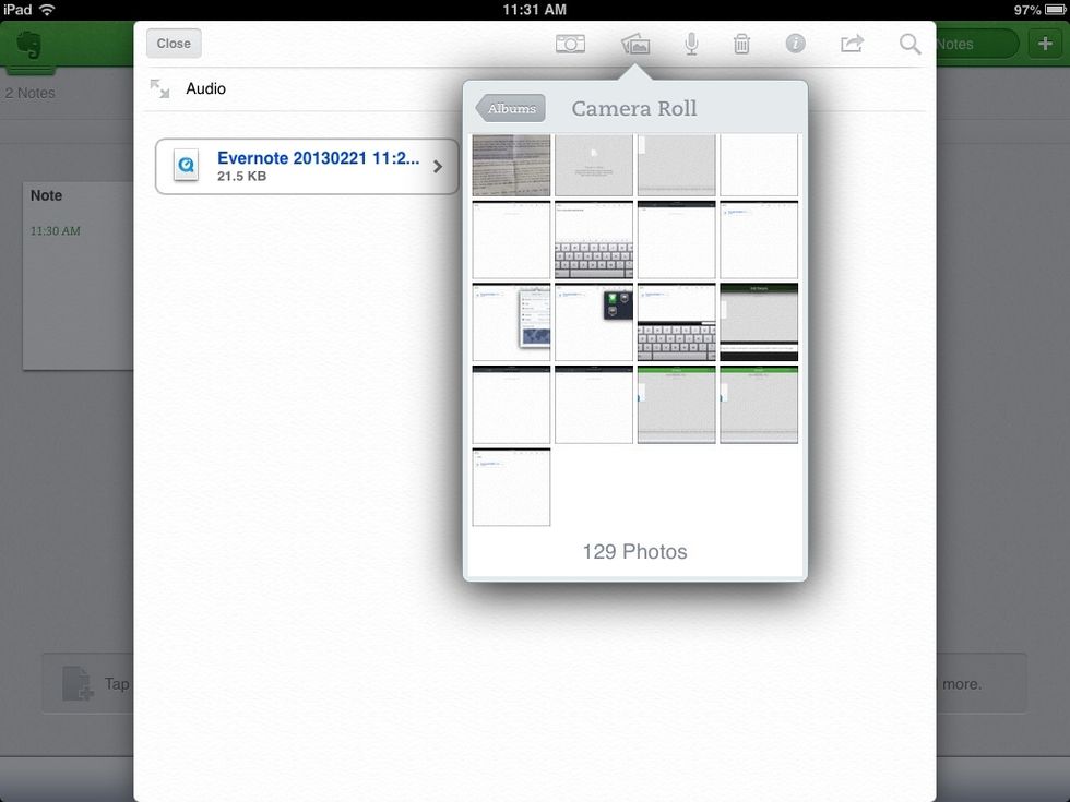 Tapping on the the photo icon will bring up recently taken pictures which can be added to the notepad simply by tapping on the desired image.