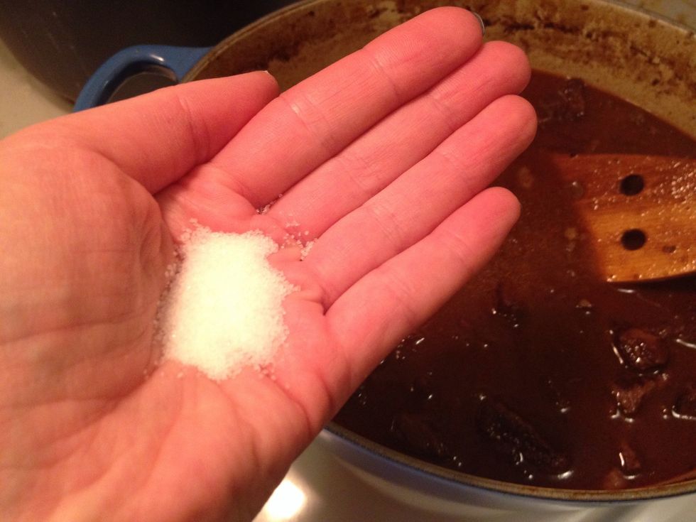 Taste the meat, then add the sugar and cinnamon (and possibly more salt).