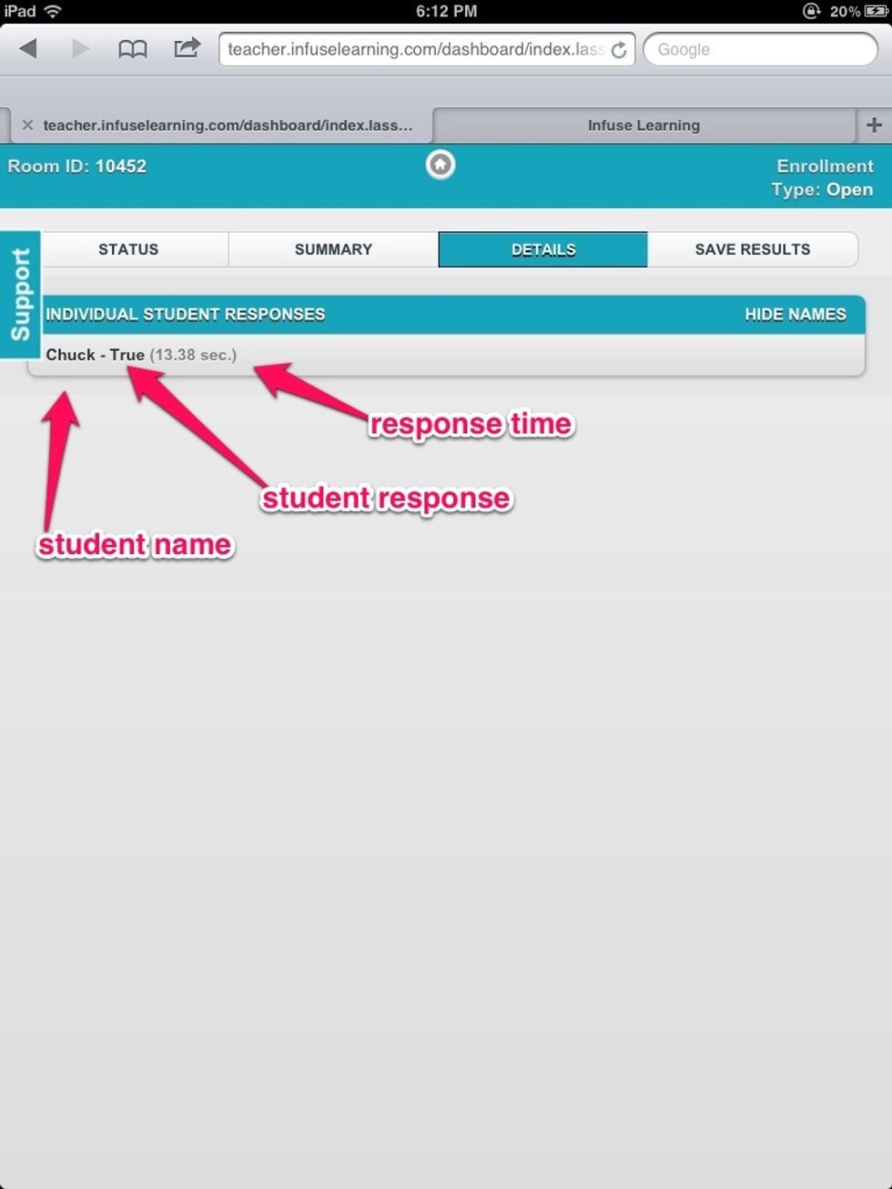 Teacher View: "Details" offers additional information about student responses, including student name and response time.