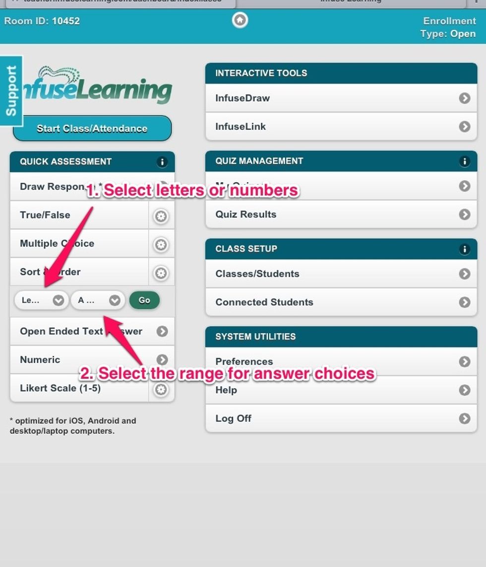 Teacher View: Select desired options for Sort & Order questions from the drop-down menus. Press "Go" to send the response choices to student devices.