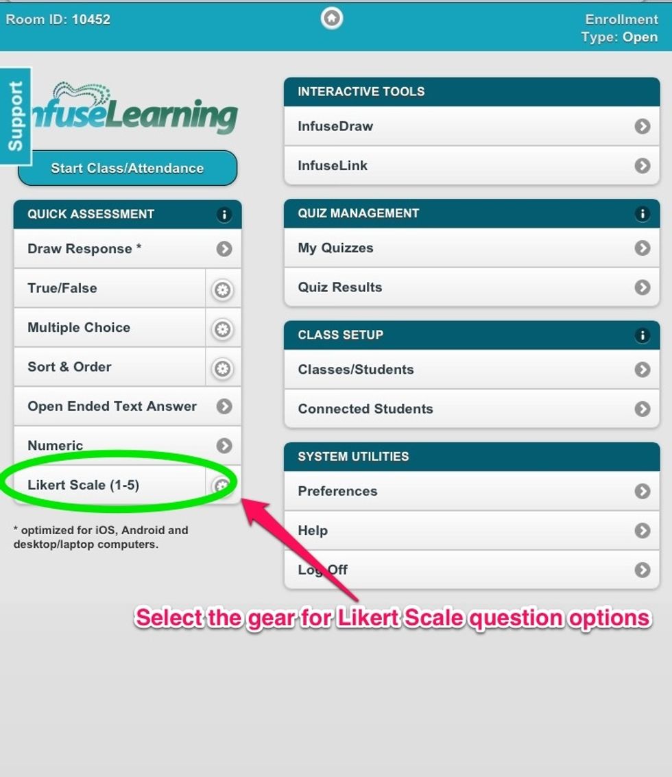 Teacher View: Select the gear to review options for a Likert Scale question.