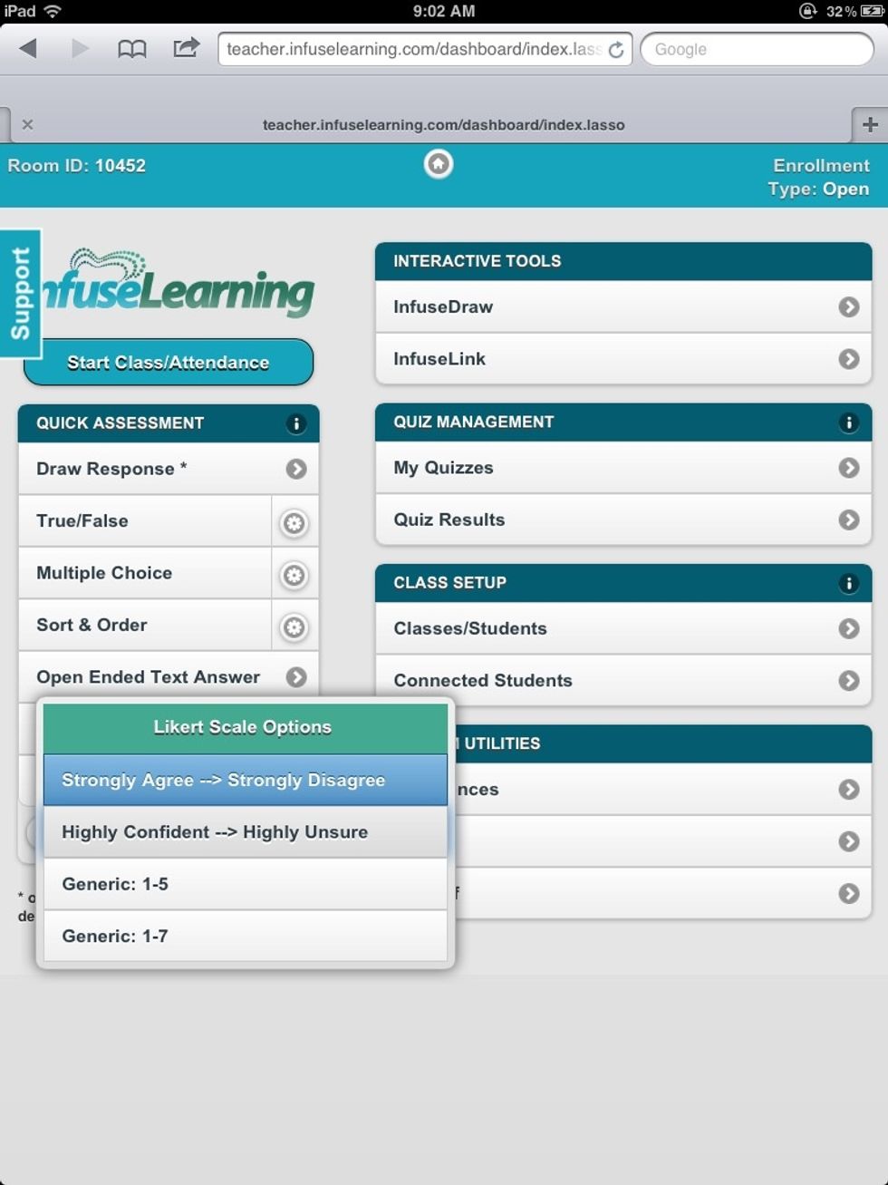 Teacher View: Select the type of Likert Scale desired and press "Go" to send to student devices.