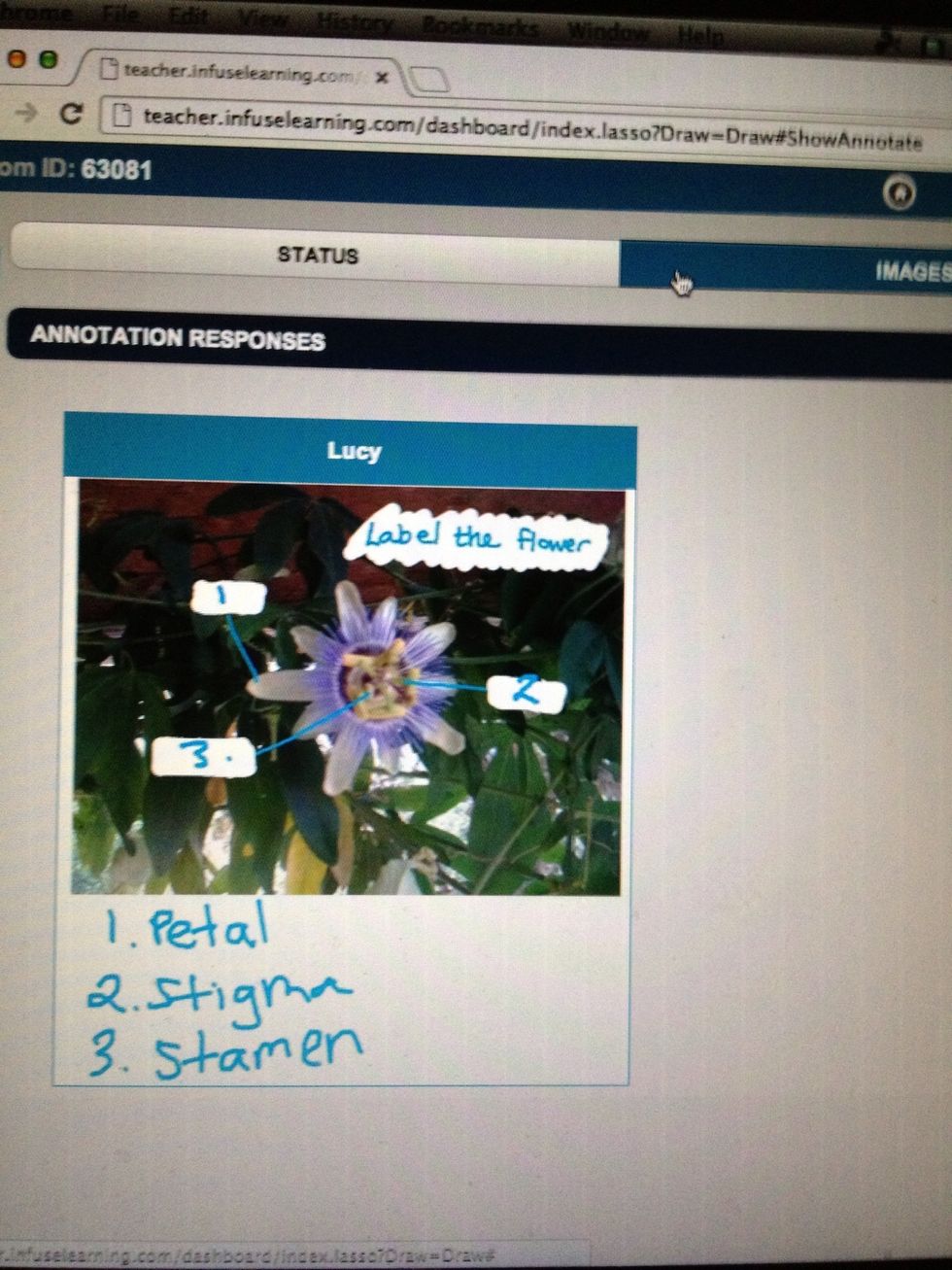Teacher View: Snapshots of student responses are captured and reviewable under the "Images" tab.