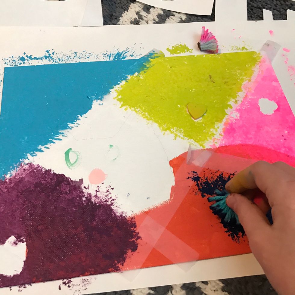 Teal and green and some dark blue