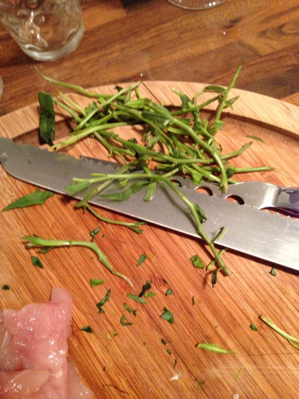 Tear leaves off Tarragon and chop finely
