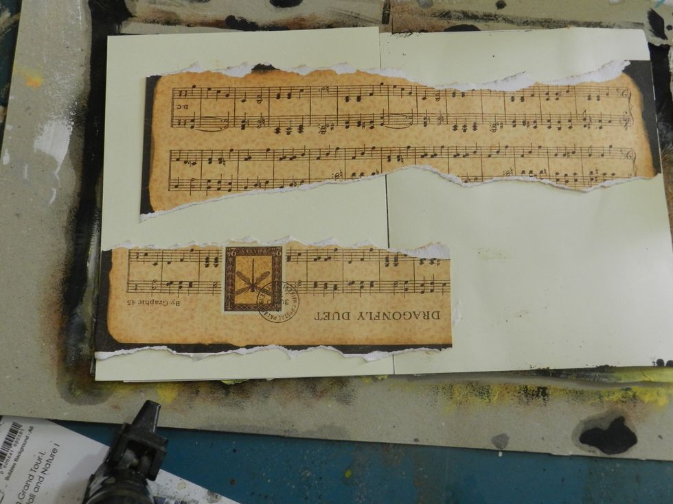 tear stripes of paper from G45 Botanicabella collection and glue them on the pages of art journal.