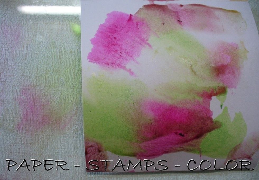 Technique 1 : Add drops of the inks to your craft sheet, mist with water and dab colors with cardstock swooping through the inks.