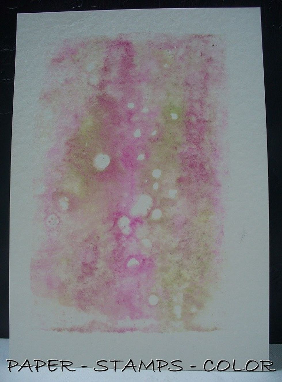 Technique 2 : Add drops of the Minx to your gelliplate (mine is custom made approx 8 x 11 cm) and brayer it to cover the plate. Pull a print.  Save the ink on the brayer for the third technique.