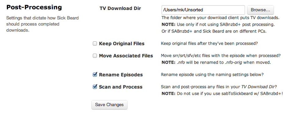 Tell Sickbeard where to find finished downloads (let's call it "Folder B"). It will also rename these files if you want it to